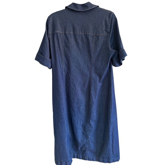 Shelby & Palmer Button-Up Denim Shirt Dress Short Sleeves Front Pockets Size 10 - Picture 2 of 9